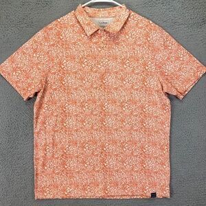L.L. Bean Polo Shirt Adult Large Orange Geometric Traditional Fit Rugby Mens‎
